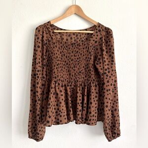 Brown leopard print top, longsleeve, Large